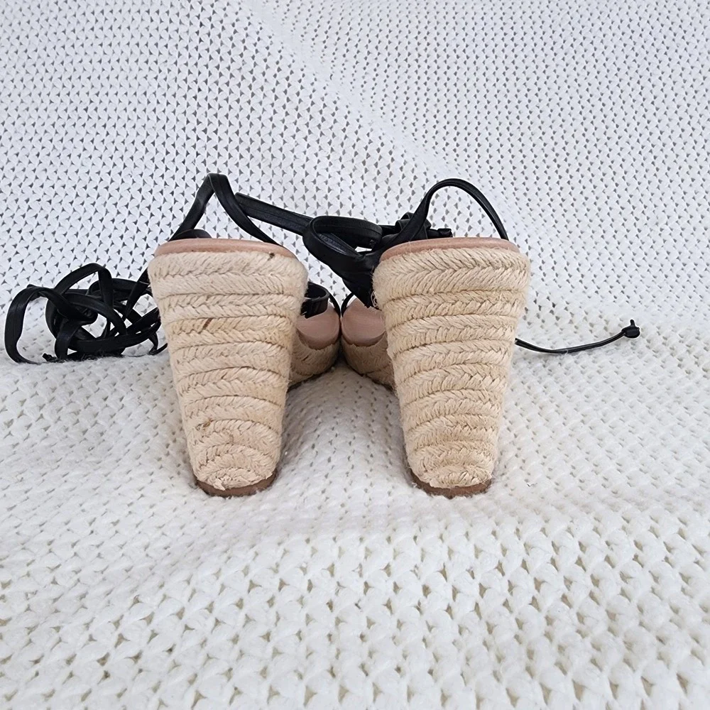 Chelsea and Violet Mariah Black Wrap‎ Espadrille Sandals Women's Size9